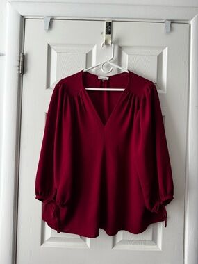 Women's V-Neck Long Sleeve Blouse in Ref — Classic Work-to-Weekend Top